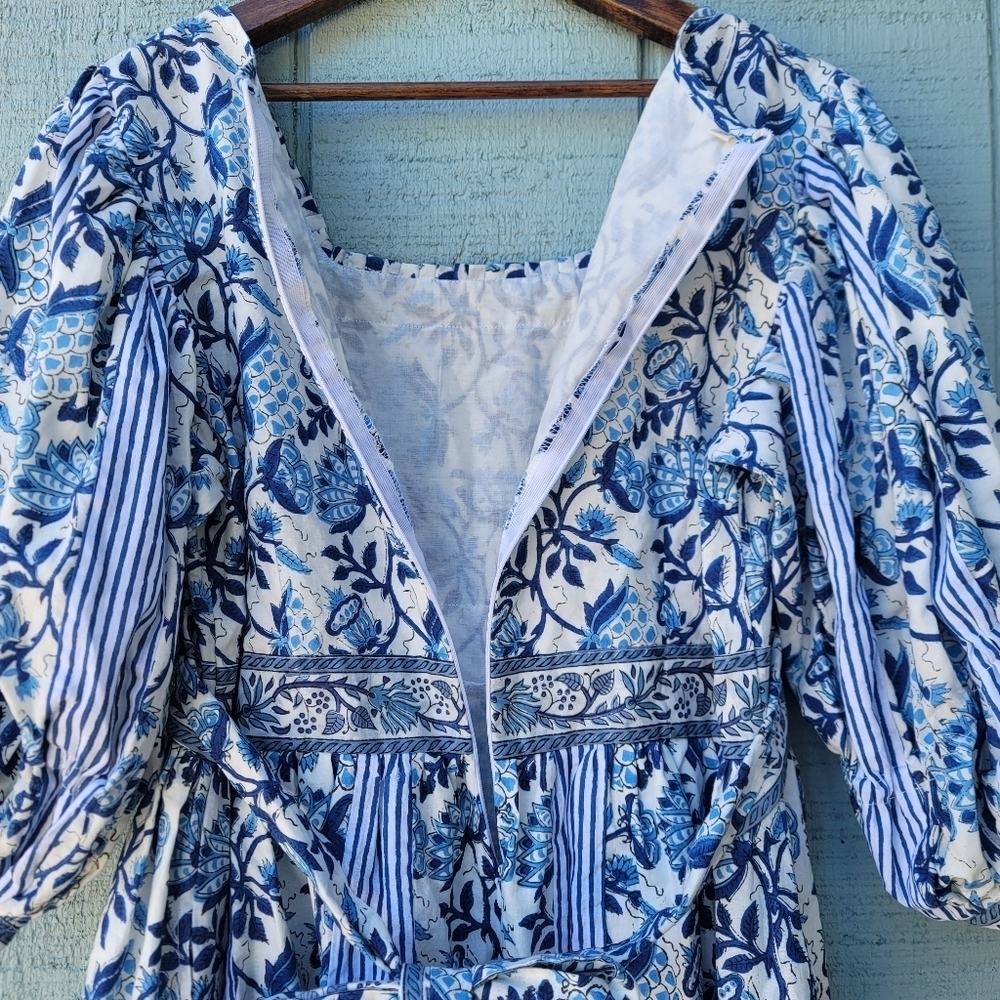 Cynthia Cazort Collins Floral Midi Dress size S/M Blue White - Picture 9 of 13